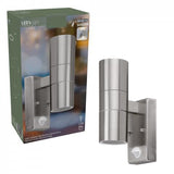 LED Wandlamp met Sensor 2x GU10 - Zilvergrijs Staal - IP44 - Up & Down - Bewegingssensor
