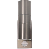 LED Wandlamp met Sensor 2x GU10 - Zilvergrijs Staal - IP44 - Up & Down - Bewegingssensor