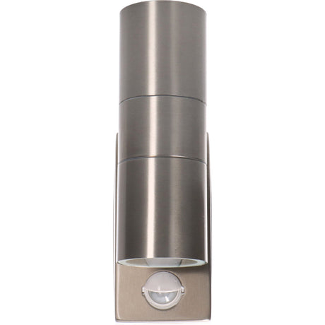 Applique murale LED avec capteur 2x GU10 - Acier gris argenté - IP44 - Éclairage vers le haut et vers le bas - Capteur de mouvement