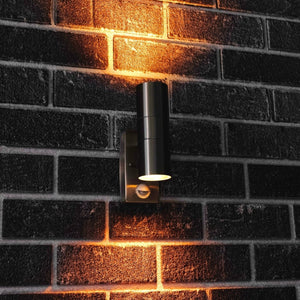 LED Wandlamp met Sensor 2x GU10 - Zilvergrijs Staal - IP44 - Up & Down - Bewegingssensor