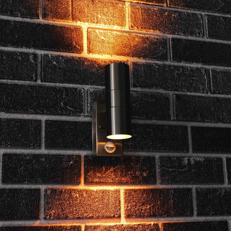 LED Wandlamp met Sensor 2x GU10 - Zilvergrijs Staal - IP44 - Up & Down - Bewegingssensor