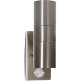 LED Wandlamp met Sensor 2x GU10 - Zilvergrijs Staal - IP44 - Up & Down - Bewegingssensor