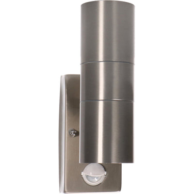 Applique murale LED avec capteur 2x GU10 - Acier gris argenté - IP44 - Éclairage vers le haut et vers le bas - Capteur de mouvement