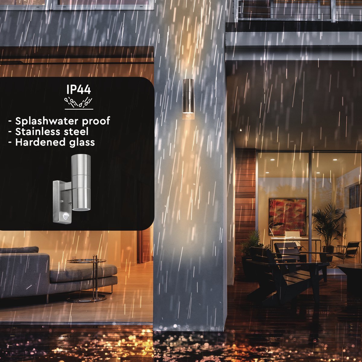 LED Wandarmatuur met Sensor 2x GU10 - IP44 - Zwart - Up & Down