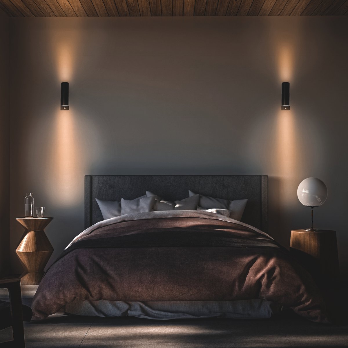 LED Wandarmatuur met Sensor 2x GU10 - IP44 - Zwart - Up & Down