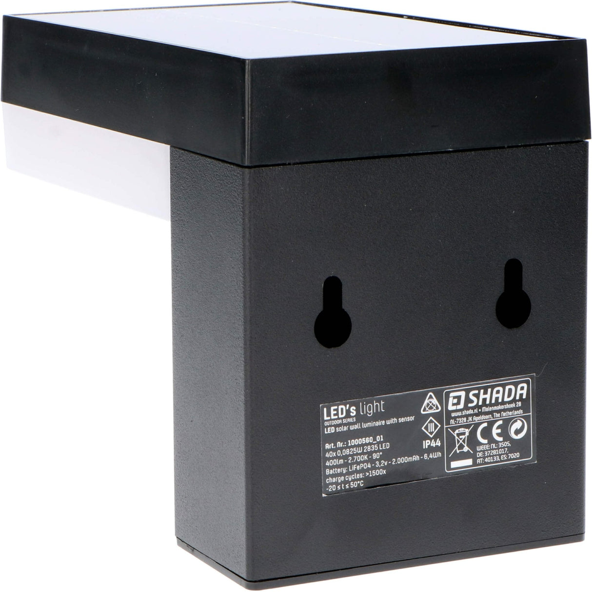 LED Solar Wandlamp 600 lumen - Warmwit 2700K - Bewegingssensor - IP44 - RVS - Vierkant - Zwart
