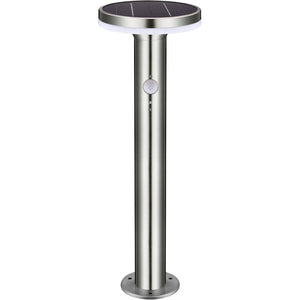 LED Solar Lantaarnpaal - 600 lumen - Warmwit 2700K - Bewegingssensor - 3 Standen - IP44 - RVS Zilver