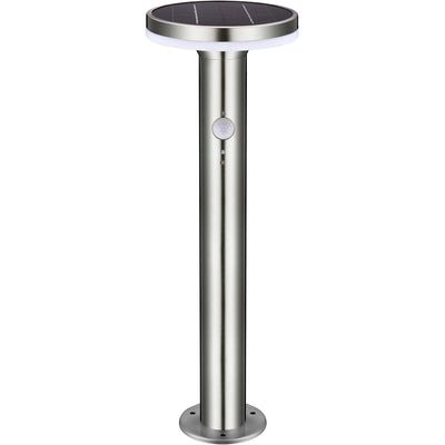 LED Solar Lantaarnpaal - 600 lumen - Warmwit 2700K - Bewegingssensor - 3 Standen - IP44 - RVS Zilver