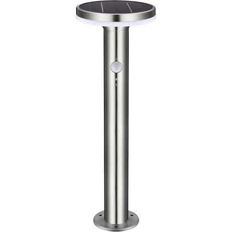 LED Solar Lantaarnpaal - 600 lumen - Warmwit 2700K - Bewegingssensor - 3 Standen - IP44 - RVS Zilver