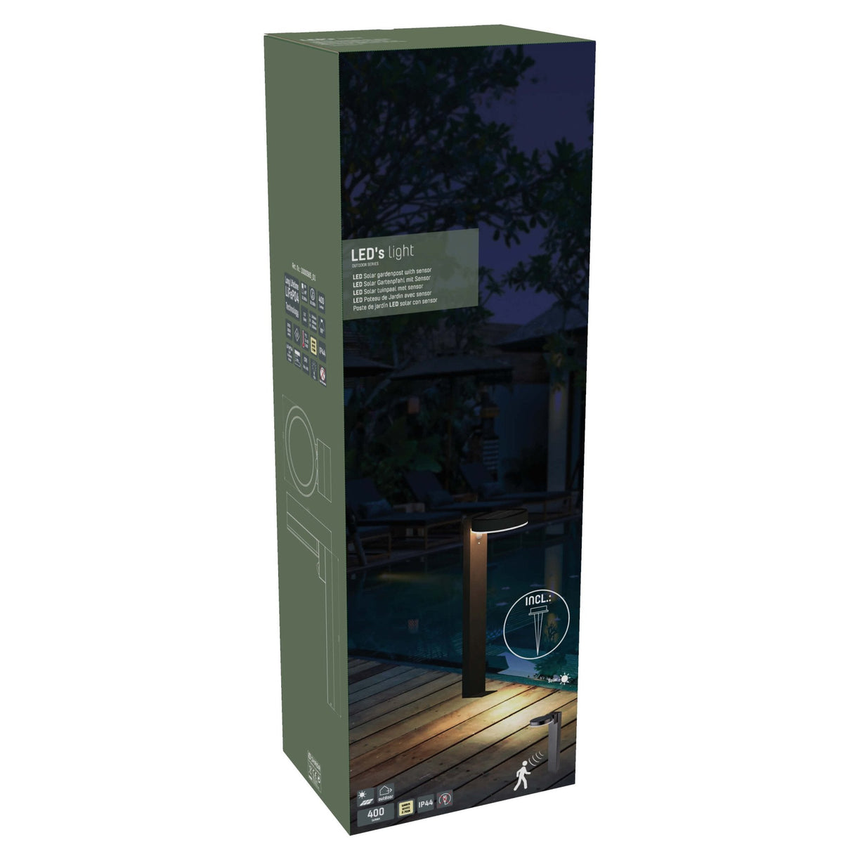LED Solar Lantaarnpaal 600 Lumen - Bewegingssensor - 3 Standen - RVS - Zwart
