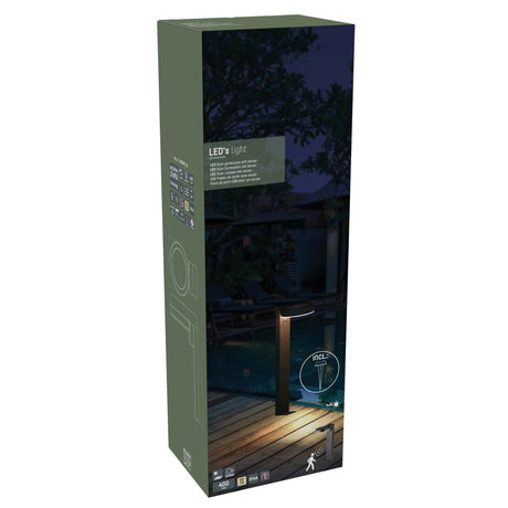 Lampadaire solaire LED 600 lumens - Capteur de mouvement - 3 modes - Acier inoxydable - Noir