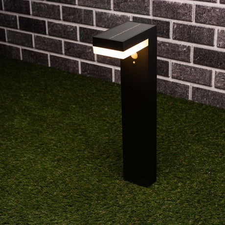 Lampe solaire de jardin LED 600 lumens - Blanc chaud 2700K - Détecteur de mouvement - IP44 - Acier inoxydable - Noir
