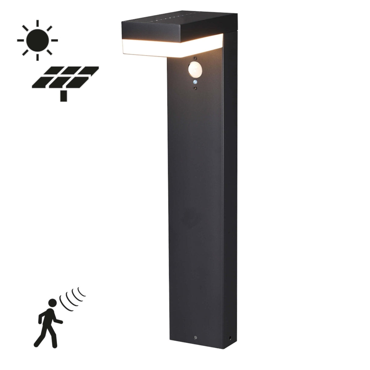 LED Solar Tuinlamp 600 lumen - Warmwit 2700K - Bewegingssensor - IP44 - RVS - Zwart