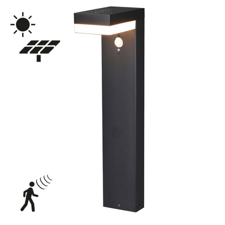 Lampe solaire de jardin LED 600 lumens - Blanc chaud 2700K - Détecteur de mouvement - IP44 - Acier inoxydable - Noir