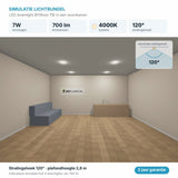 Simulatie lichtbundel LED downlight Ø114mm 7W 700 lm koelwit 4000K 120°