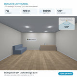 Simulatie lichtbundel LED downlight Ø114mm 7W 700 lm daglichtwit 6000K 120°
