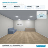 Simulatie lichtbundel LED downlight Ø140mm 12W 1.080 lm daglichtwit 6000K 120°