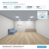 Simulatie lichtbundel LED downlight Ø225mm 24W 2.200 lm daglichtwit 6000K 120°