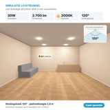 Simulatie lichtbundel LED downlight Ø225mm 30W 2.700 lm warmwit 3000K 120°