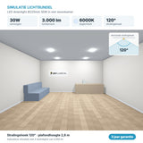 Simulatie lichtbundel LED downlight Ø225mm 30W 3.000 lm daglichtwit 6000K 120°