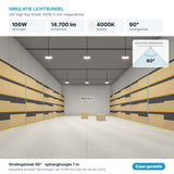 Simulatie lichtbundel LED high bay lineair 100W 14.700 lm koelwit 4000K 90°