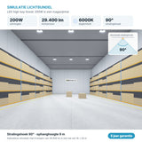 Simulatie lichtbundel LED high bay lineair 200W 29.400 lm daglichtwit 6000K 90°