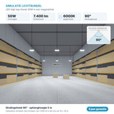 Simulatie lichtbundel LED high bay lineair 50W 7.400 lm daglichtwit 6000K 90°