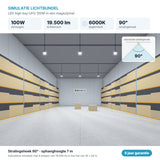 Simulatie lichtbundel LED high bay UFO 100W 19.500 lm daglichtwit 6000K 90°