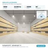 Simulatie lichtbundel LED high bay UFO 100W 20.000 lm koelwit 4000K 90°