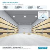 Simulatie lichtbundel LED high bay UFO 150W 29.250 lm neutraalwit 5000K 90°