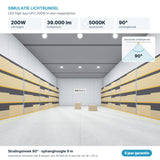Simulatie lichtbundel LED high bay UFO 200W 39.000 lm neutraalwit 5000K 90°