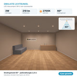Simulation du faisceau lumineux spot LED encastrable 3W 210 lm blanc chaud 2700K 60°