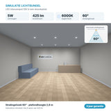Simulatie lichtbundel LED inbouwspot 5W 425 lm daglichtwit 6000K 60°