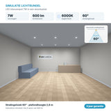 Simulation du faisceau lumineux spot LED encastrable 7W 600 lm blanc lumière du jour 6000K 60°