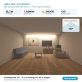 Simulatie lichtbundel LED lichtslang 230V 120 LEDs/m warmwit 3000K, 4 meter langs het plafond