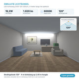 Simulatie lichtbundel LED lichtslang 230V 120 LEDs/m daglichtwit 6000K, 4 meter langs het plafond