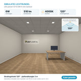 Simulatie lichtbundel LED paneel 12x12 6W 510 lm koelwit 4000K 120°