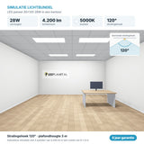 Simulatie lichtbundel LED paneel 30x120 28W 4.200 lm koelwit 5000K 120°