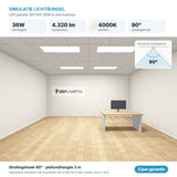 Simulatie lichtbundel LED paneel 30x120 36W 4.320 lm koelwit 4000K 90°
