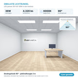 Simulatie lichtbundel LED paneel 30x120 36W 4.320 lm daglichtwit 6000K 90°