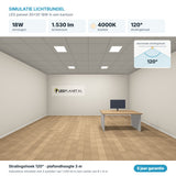Simulatie lichtbundel LED paneel 30x30 18W 1.530 lm koelwit 4000K 120°