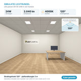 Simulatie lichtbundel LED paneel 30x30 24W 2.040 lm koelwit 4000K 120°