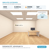 Simulatie lichtbundel LED paneel 60x120 60W 6.500 lm warmwit 3000K 120°