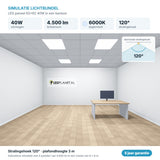 Simulatie lichtbundel LED paneel 62x62 40W 4.500 lm daglichtwit 6000K 120°