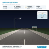Simulatie lichtbundel LED straatlamp 60W 9.000 lm koelwit 4000K 140°