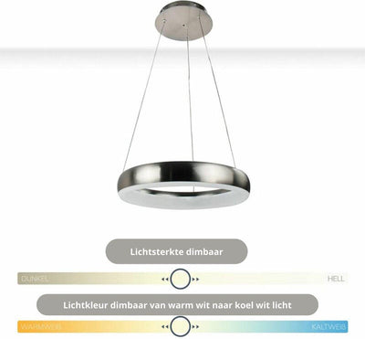 Smart LED Hanglamp rond 60 cm - Bedienbaar met afstandsbediening en app - White & Color - Zilver