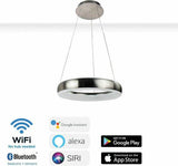 Smart LED Hanglamp rond 60 cm - Bedienbaar met afstandsbediening en app - White & Color - Zilver