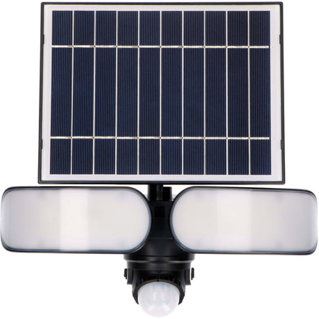 Projecteur solaire LED 1000 lumens - Blanc froid 5000K - Capteur de mouvement - Panneau solaire amovible - Étanche IP44 - Noir - 230V