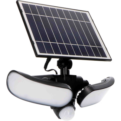 LED solar schijnwerper 1000 lumen - koelwit 5000K - bewegingssensor - afneembaar zonnepaneel - IP44 waterdicht - zwart - 230V