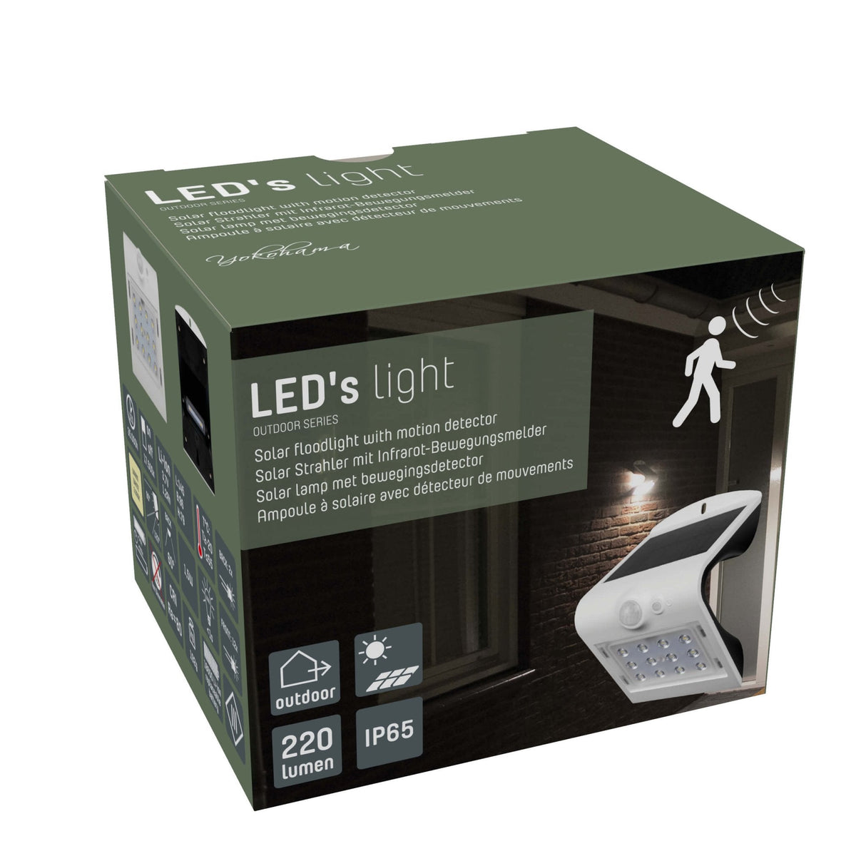 Solar LED Wandlamp met Bewegingssensor 220 - 3 lichtstanden - Automatisch aan/uit - Wit